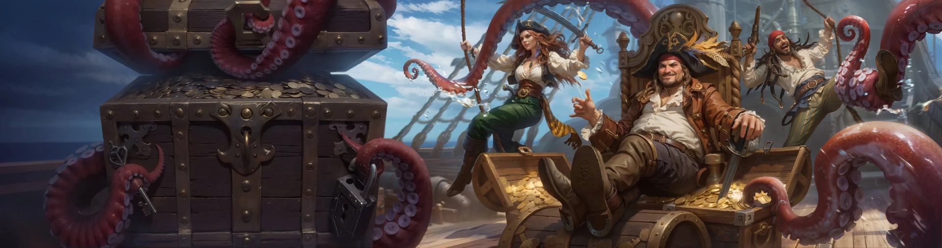 Schatkist met gouden munten in de FatPirate Casino lobby
